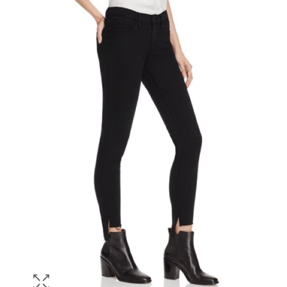 FRAME Le Skinny de Jeanne Black Frayed Hem Skinny Denim Jeans 25